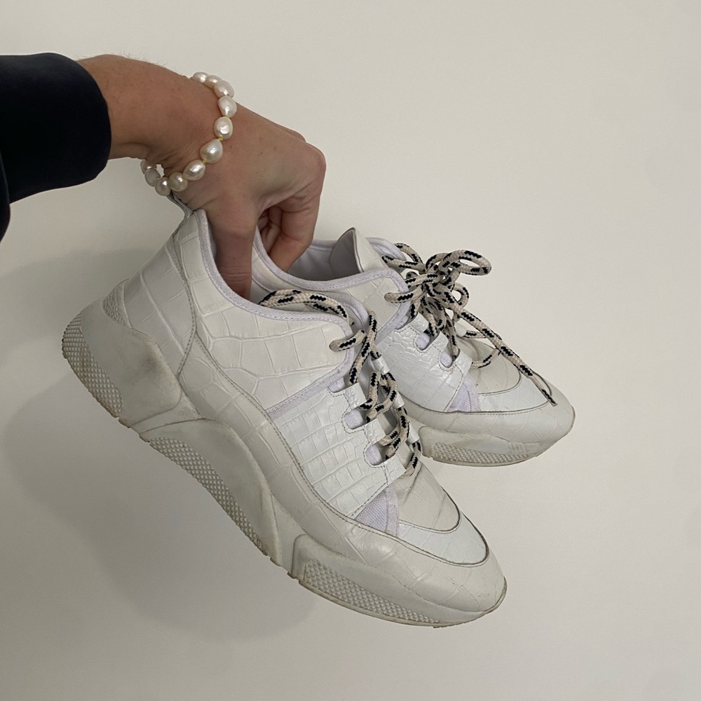 White Croc-Embossed Sneakers
